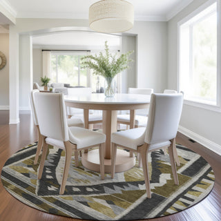 Piper Looms Chantille Tribal ACN1916 Chocolate Machine Washable Area Rug Round Lifestyle Image Feature