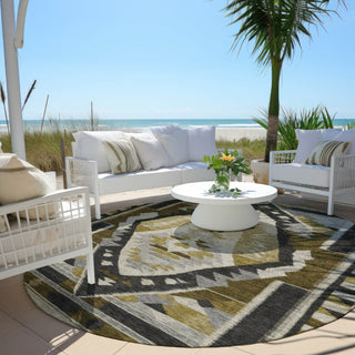 Piper Looms Chantille Tribal ACN1916 Chocolate Machine Washable Area Rug Round Outdoor Lifestyle Image Feature