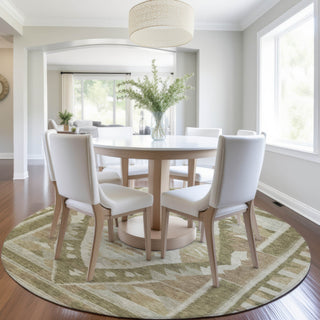 Piper Looms Chantille Tribal ACN1916 Linen Machine Washable Area Rug Round Lifestyle Image Feature