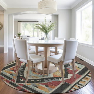 Piper Looms Chantille Tribal ACN1916 Red Machine Washable Area Rug Round Lifestyle Image Feature