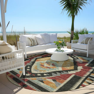 Piper Looms Chantille Tribal ACN1916 Red Machine Washable Area Rug Round Outdoor Lifestyle Image Feature
