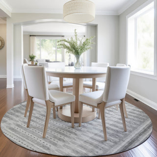 Piper Looms Chantille Border ACN1917 Gray Machine Washable Area Rug Round Lifestyle Image Feature
