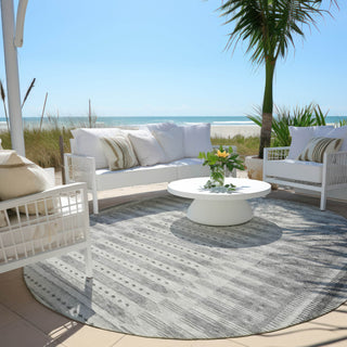 Piper Looms Chantille Border ACN1917 Gray Machine Washable Area Rug Round Outdoor Lifestyle Image Feature