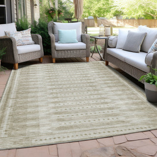 Piper Looms Chantille Border ACN1917 Khaki Machine Washable Area Rug Outdoor Lifestyle Image Feature
