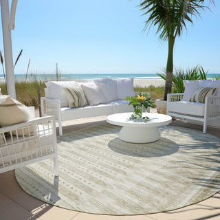 Piper Looms Chantille Border ACN1917 Khaki Machine Washable Area Rug Round Outdoor Lifestyle Image Feature