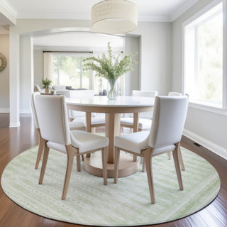 Piper Looms Chantille Border ACN1917 Sage Machine Washable Area Rug Round Lifestyle Image Feature