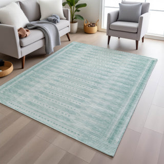 Piper Looms Chantille Border ACN1917 Turquoise Machine Washable Area Rug Lifestyle Image Feature