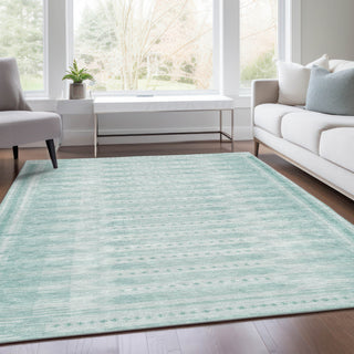 Piper Looms Chantille Border ACN1917 Turquoise Machine Washable Area Rug Lifestyle Image Feature