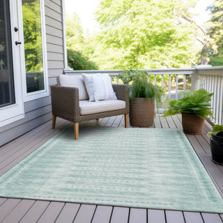 Piper Looms Chantille Border ACN1917 Turquoise Machine Washable Area Rug Outdoor Lifestyle Image Feature