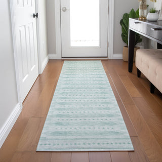 Piper Looms Chantille Border ACN1917 Turquoise Machine Washable Area Rug Runner Lifestyle Image Feature