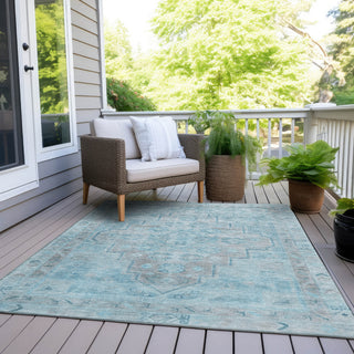Piper Looms Chantille Border ACN1918 Sky Machine Washable Area Rug Outdoor Lifestyle Image Feature