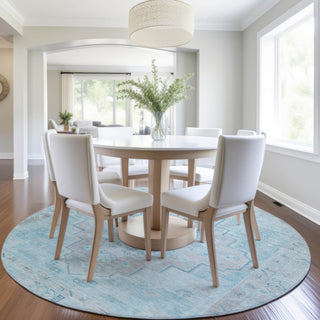 Piper Looms Chantille Border ACN1918 Sky Machine Washable Area Rug Round Lifestyle Image Feature