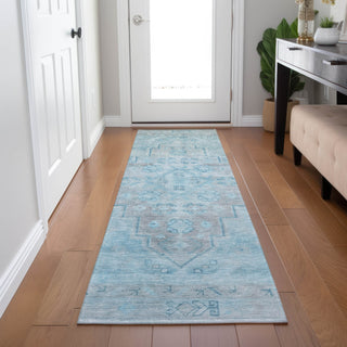 Piper Looms Chantille Border ACN1918 Sky Machine Washable Area Rug Runner Lifestyle Image Feature