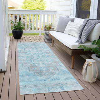 Piper Looms Chantille Border ACN1918 Sky Machine Washable Area Rug Runner Outdoor Lifestyle Image Feature