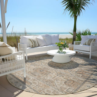Piper Looms Chantille Border ACN1919 Beige Machine Washable Area Rug Round Outdoor Lifestyle Image Feature
