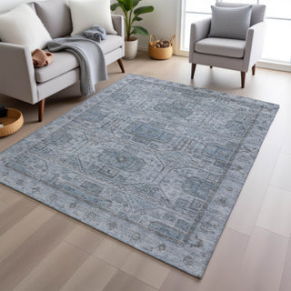 Piper Looms Chantille Border ACN1919 Blue Machine Washable Area Rug Lifestyle Image Feature