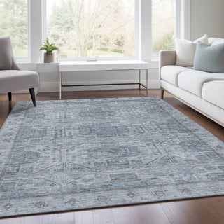 Piper Looms Chantille Border ACN1919 Blue Machine Washable Area Rug Lifestyle Image Feature