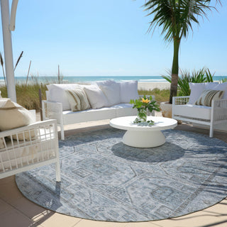Piper Looms Chantille Border ACN1919 Blue Machine Washable Area Rug Round Outdoor Lifestyle Image Feature