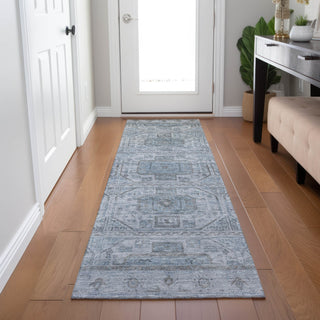 Piper Looms Chantille Border ACN1919 Blue Machine Washable Area Rug Runner Lifestyle Image Feature