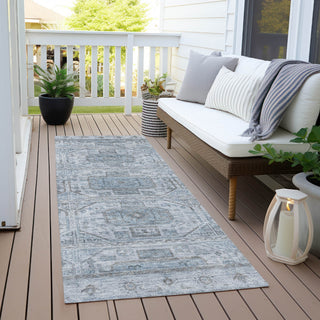 Piper Looms Chantille Border ACN1919 Blue Machine Washable Area Rug Runner Outdoor Lifestyle Image Feature