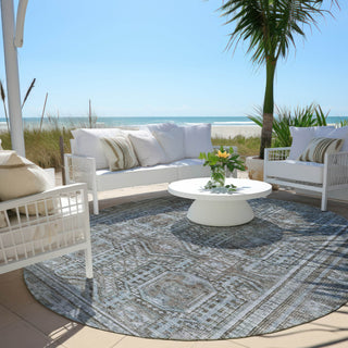 Piper Looms Chantille Border ACN1920 Chocolate Machine Washable Area Rug Round Outdoor Lifestyle Image Feature