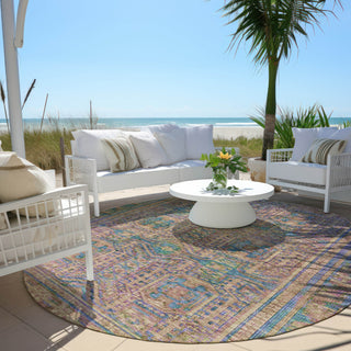 Piper Looms Chantille Border ACN1920 Orange Machine Washable Area Rug Round Outdoor Lifestyle Image Feature