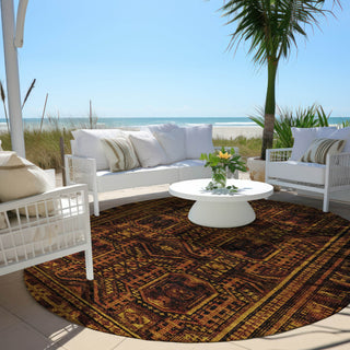 Piper Looms Chantille Border ACN1920 Paprika Machine Washable Area Rug Round Outdoor Lifestyle Image Feature