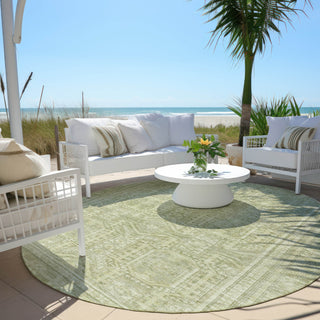 Piper Looms Chantille Border ACN1920 Sage Machine Washable Area Rug Round Outdoor Lifestyle Image Feature