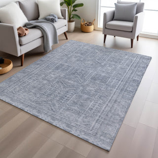 Piper Looms Chantille Border ACN1920 Sky Machine Washable Area Rug Lifestyle Image Feature
