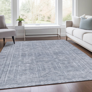 Piper Looms Chantille Border ACN1920 Sky Machine Washable Area Rug Lifestyle Image Feature