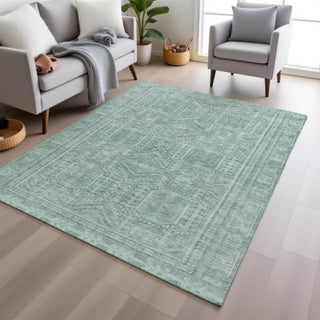 Piper Looms Chantille Border ACN1920 Teal Machine Washable Area Rug Lifestyle Image Feature