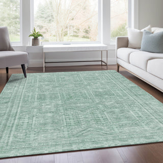 Piper Looms Chantille Border ACN1920 Teal Machine Washable Area Rug Lifestyle Image Feature
