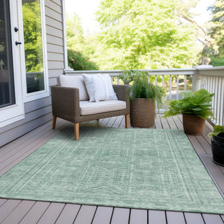 Piper Looms Chantille Border ACN1920 Teal Machine Washable Area Rug Outdoor Lifestyle Image Feature