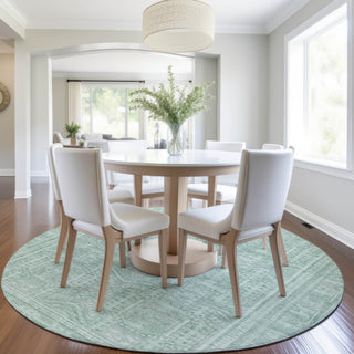 Piper Looms Chantille Border ACN1920 Teal Machine Washable Area Rug Round Lifestyle Image Feature
