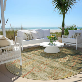 Piper Looms Chantille Floral ACN1922 Aloe Machine Washable Area Rug Round Outdoor Lifestyle Image Feature