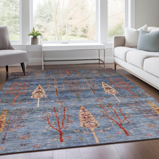 Piper Looms Chantille Floral ACN1922 Blue Machine Washable Area Rug Lifestyle Image Feature