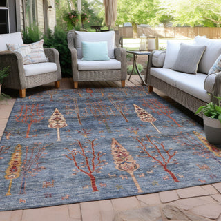Piper Looms Chantille Floral ACN1922 Blue Machine Washable Area Rug Outdoor Lifestyle Image Feature