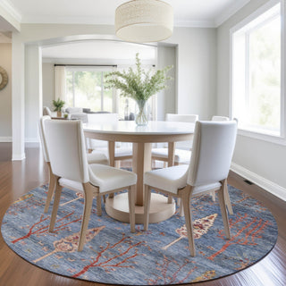 Piper Looms Chantille Floral ACN1922 Blue Machine Washable Area Rug Round Lifestyle Image Feature