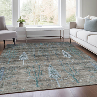 Piper Looms Chantille Floral ACN1922 Brown Machine Washable Area Rug Lifestyle Image Feature
