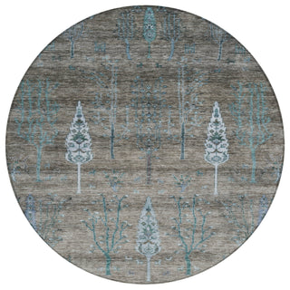 Piper Looms Chantille Floral ACN1922 Brown Machine Washable Area Rug Round Main Image