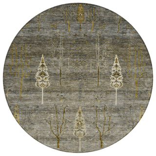 Piper Looms Chantille Floral ACN1922 Pewter Machine Washable Area Rug Round Main Image