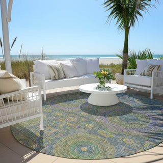 Piper Looms Chantille Panels ACN1923 Blue Machine Washable Area Rug Round Outdoor Lifestyle Image Feature