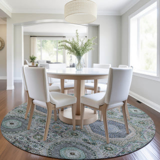 Piper Looms Chantille Panels ACN1923 Green Machine Washable Area Rug Round Lifestyle Image Feature
