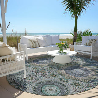 Piper Looms Chantille Panels ACN1923 Green Machine Washable Area Rug Round Outdoor Lifestyle Image Feature