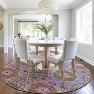Piper Looms Chantille Panels ACN1923 Pink Machine Washable Area Rug Round Lifestyle Image Feature