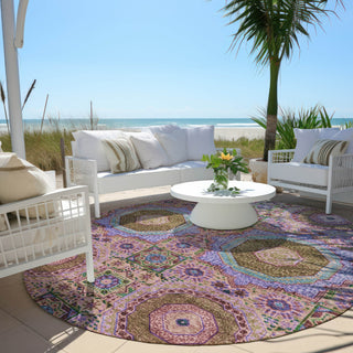 Piper Looms Chantille Panels ACN1923 Pink Machine Washable Area Rug Round Outdoor Lifestyle Image Feature