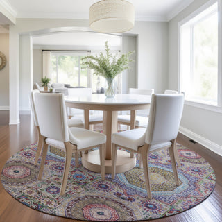 Piper Looms Chantille Panels ACN1923 Purple Machine Washable Area Rug Round Lifestyle Image Feature