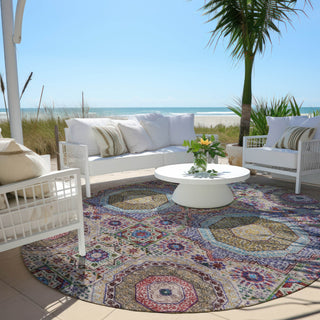 Piper Looms Chantille Panels ACN1923 Purple Machine Washable Area Rug Round Outdoor Lifestyle Image Feature
