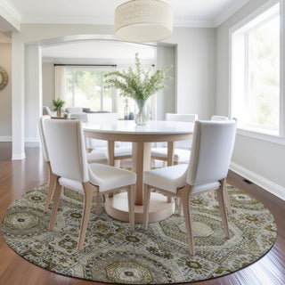 Piper Looms Chantille Panels ACN1923 Taupe Machine Washable Area Rug Round Lifestyle Image Feature