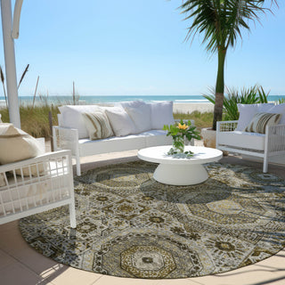 Piper Looms Chantille Panels ACN1923 Taupe Machine Washable Area Rug Round Outdoor Lifestyle Image Feature